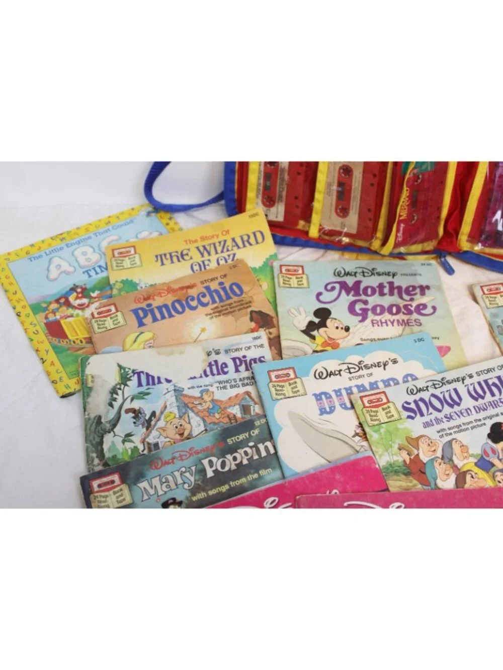 VTG Disney 20 Books 12 Cassettes Read-a-Long Tote 80s 90s Ariel Wizard Oz Little